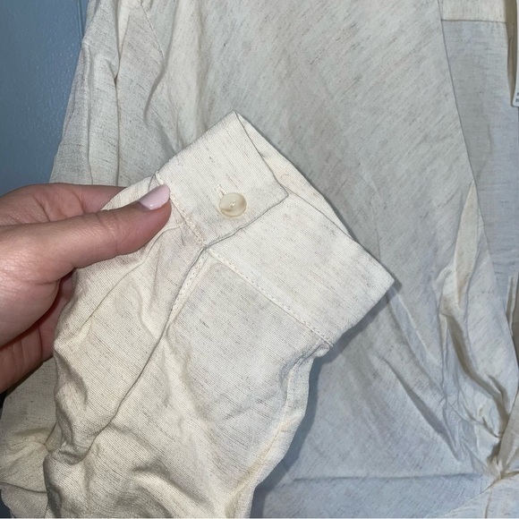 By Anthropologie NWT V-Neck Knot Front Linen Blend Ivory Midi Dress Size 10 - Picture 7 of 10